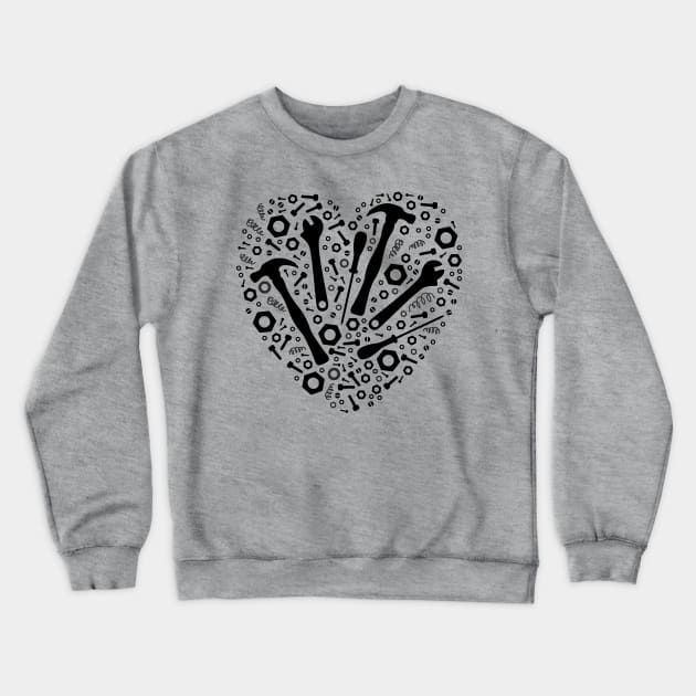 Mechanic Love - Graphic Tools in a Heart Crewneck Sweatshirt by XOOXOO